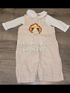 Pink Gingham Turkey Applique Romper - 6M
